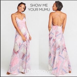 SHOW ME YOUR MUMU Bridesmaid Maxi Dress V-neck Cross Back Straps Pink Size M NWT